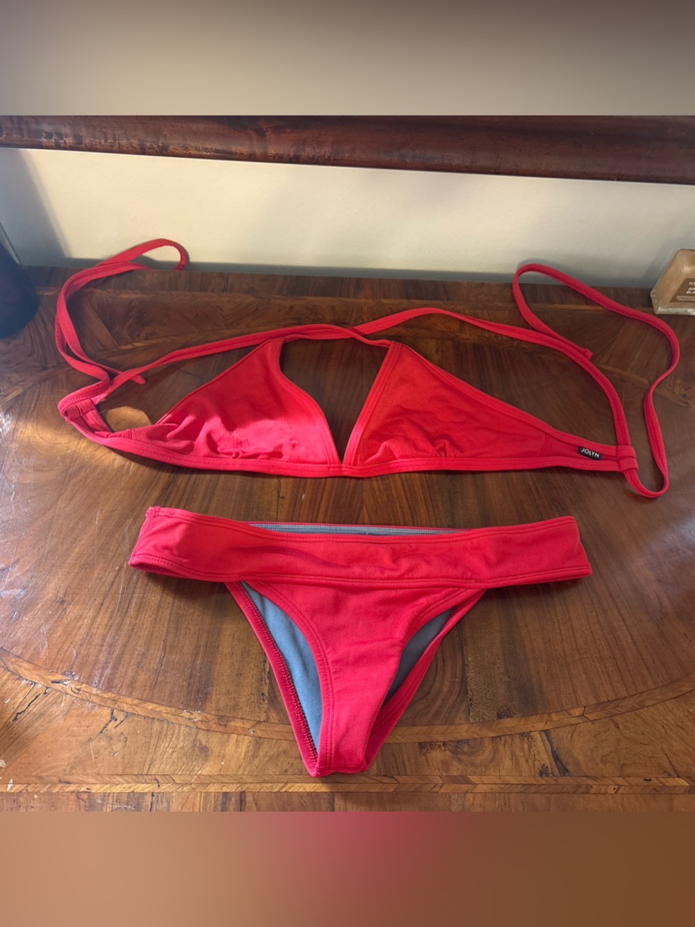 Jolyn Red Women's Triangle Bikini Set